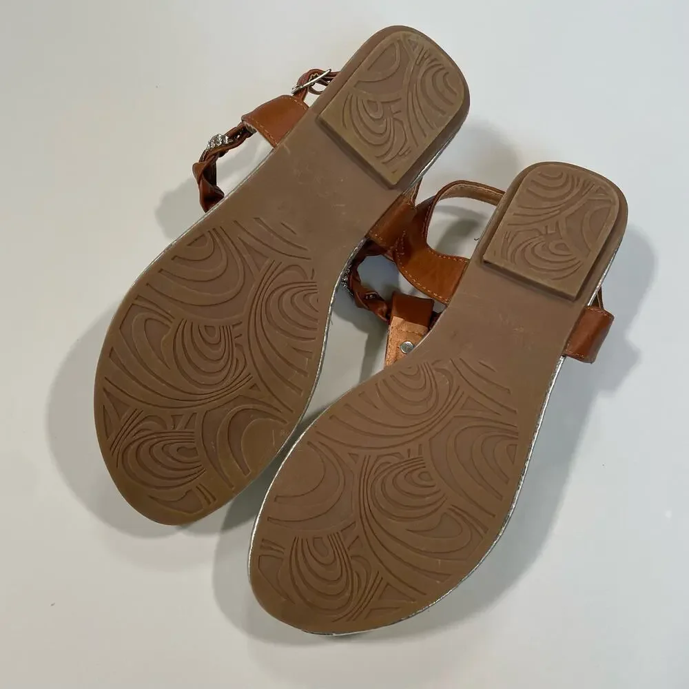 Laura Ashley Girls Size 2 Sandals Rhinestone Open Toe Casual Shoes Brown Silver